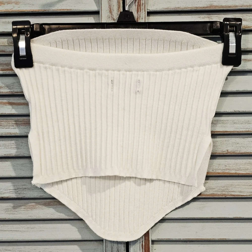 Babyboo White Ribbed Strapless Bandeau Tube Top S Y2K Summer Coquette Crop Top - Picture 7 of 9